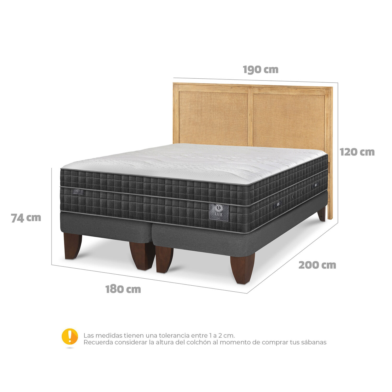 Cama Europea Cic Sava / King / Base Dividida + Respaldo image number 4.0