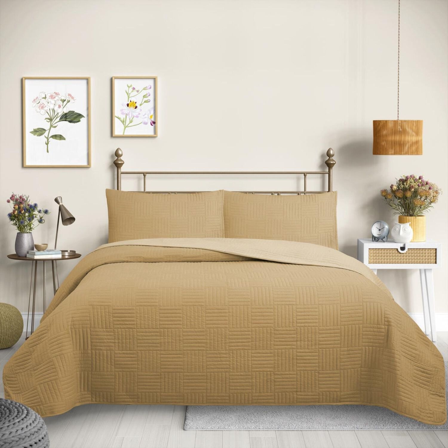 Cubrecama Quilt Reversible 1,5 Plazas Color Amarillo Trama Collection image number 0.0