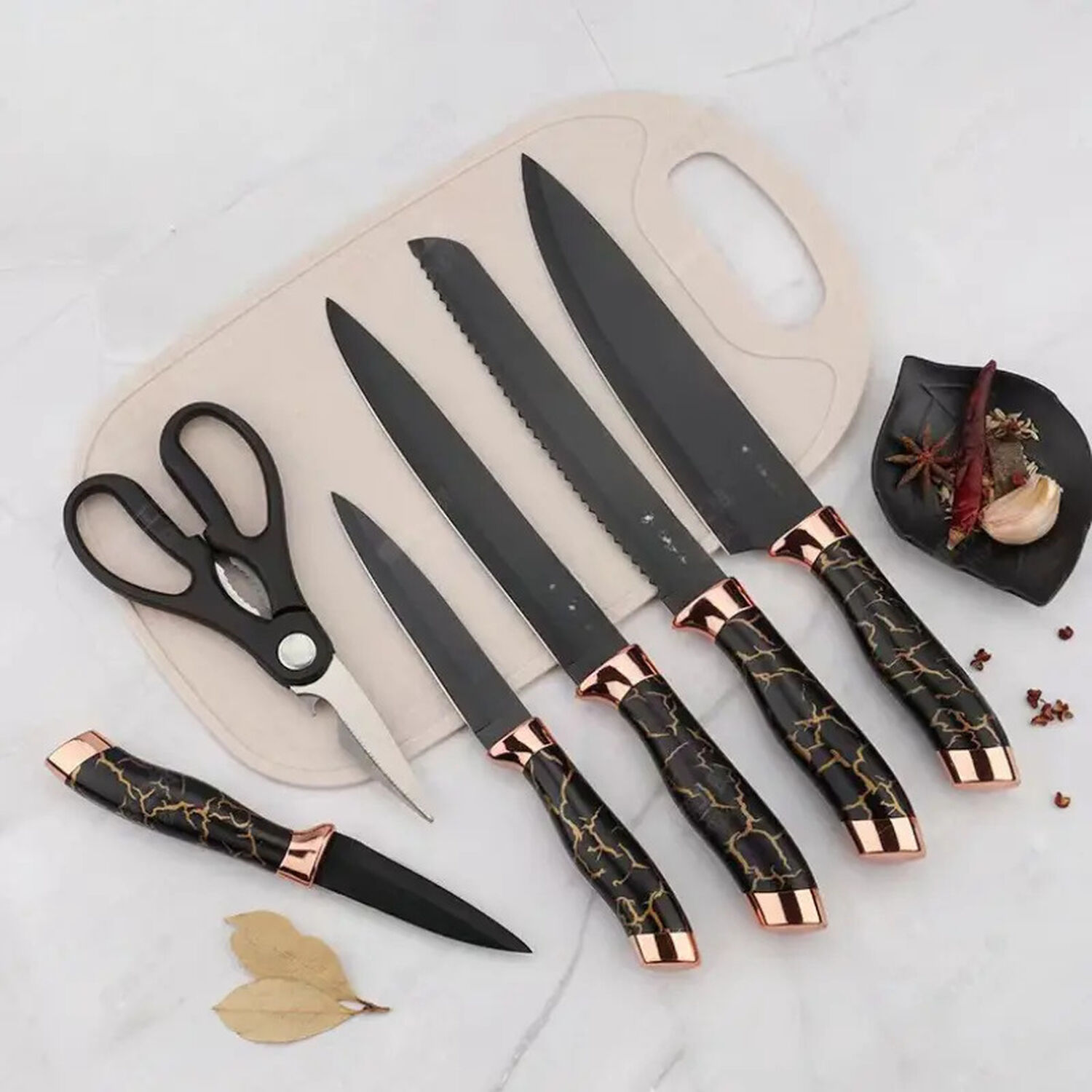 Set De Cuchillos De Cocina Marble Lux Negro Dorado image number 7.0
