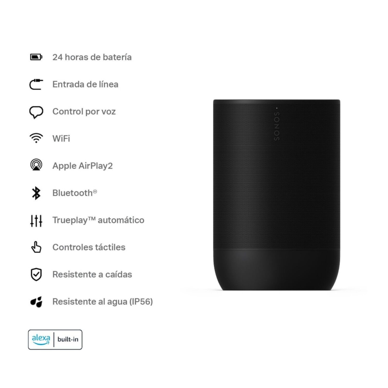 Parlante Bluetooth Sonos Move 2 Wireless Wifi Negro image number 2.0