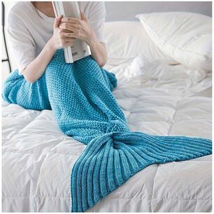 Manta En Forma De Cola De Sirena De Lana Tejida 180 X 90 Celeste