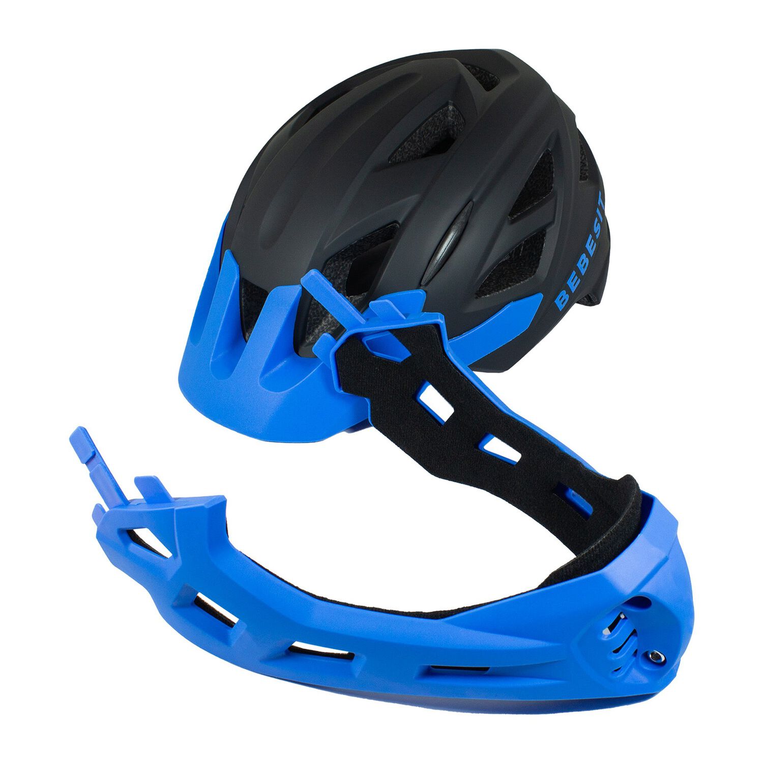 Casco Integral Bici Cross Rejilla Desmontable Negro Azul image number 4.0