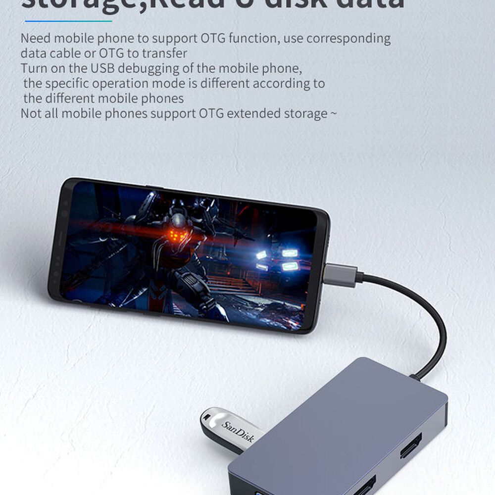 Hub Adaptador Type-c (5en1) 4k Hdmi X2/ Vga/ Type-c/ Usb 3.0 image number 3.0