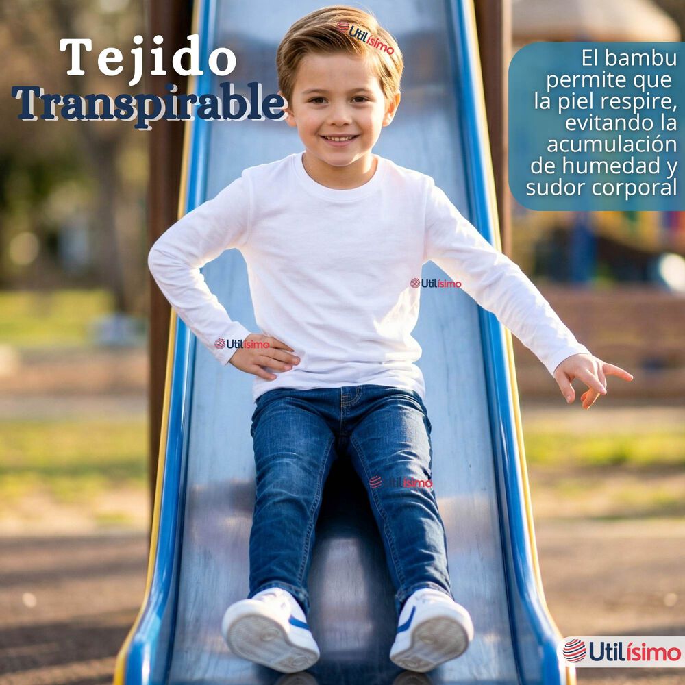 Polera Camiseta Bamb&uacute; Cuello Redondo Primera Capa Manga Larga Colores Surtido Ni&ntilde;o image number 7.0