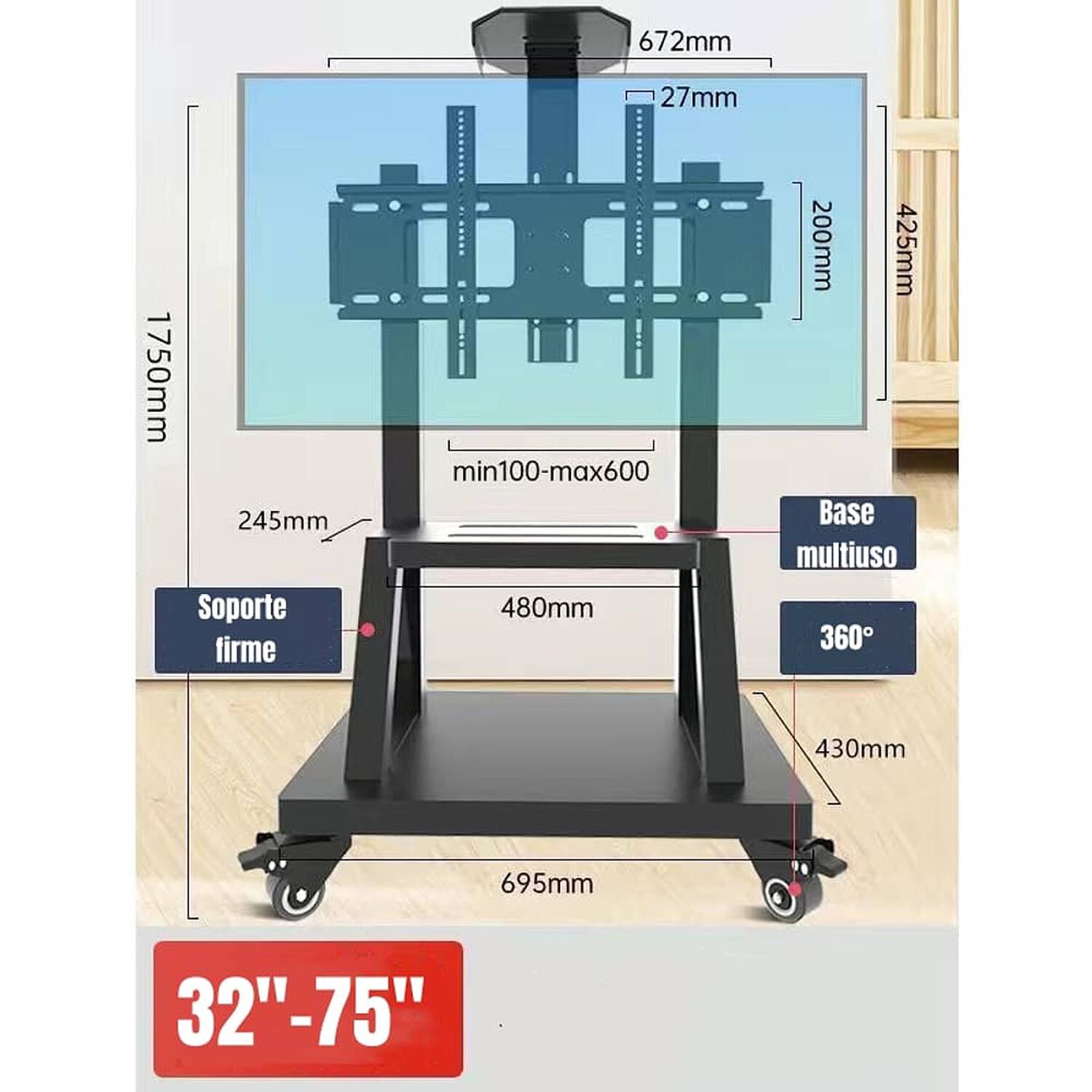 Soporte Tv Rack Pedestal 32&rdquo;-75&rdquo; Con Ruedas By Lubabycas image number 1.0