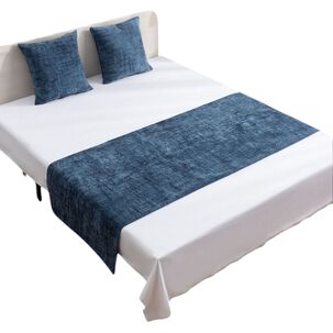 Piecera Para Cama Medida 70x210cm Chenille + 2 Fundas Color Azul