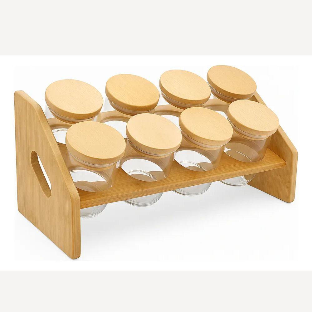 Set 8 Frascos Condimenteros Especiero Con Tapa Bambu Cocina image number 0.0