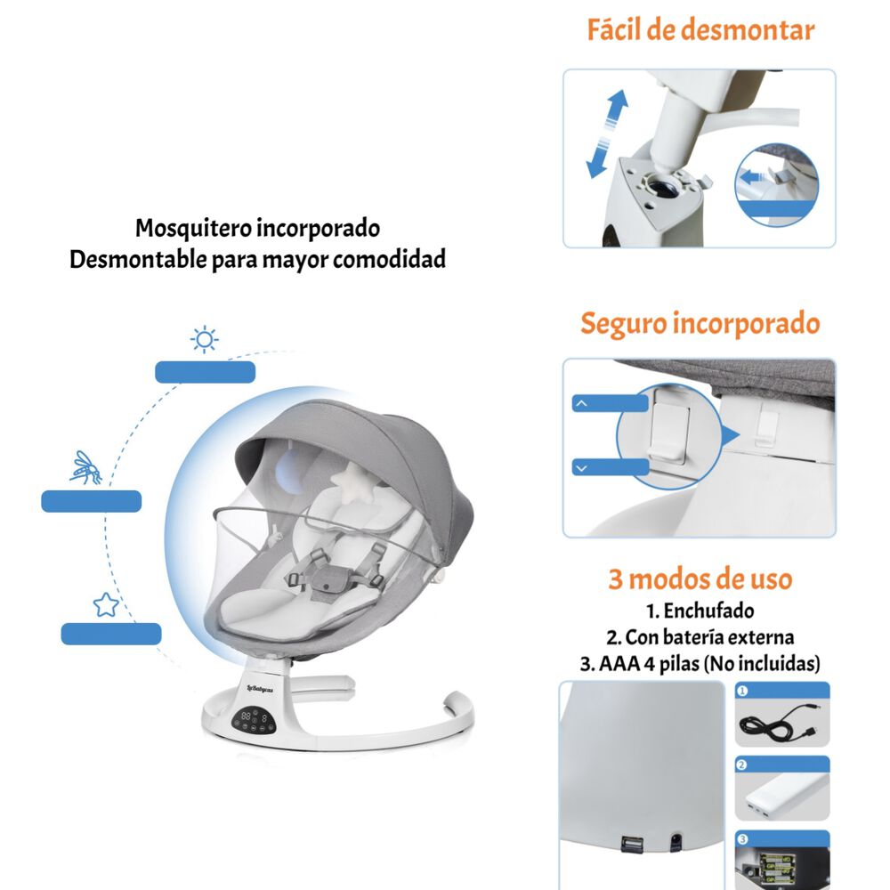 Mecedora Eléctrica 2 En 1 Bluetooth Yoya Gris Lubabycas image number 6.0
