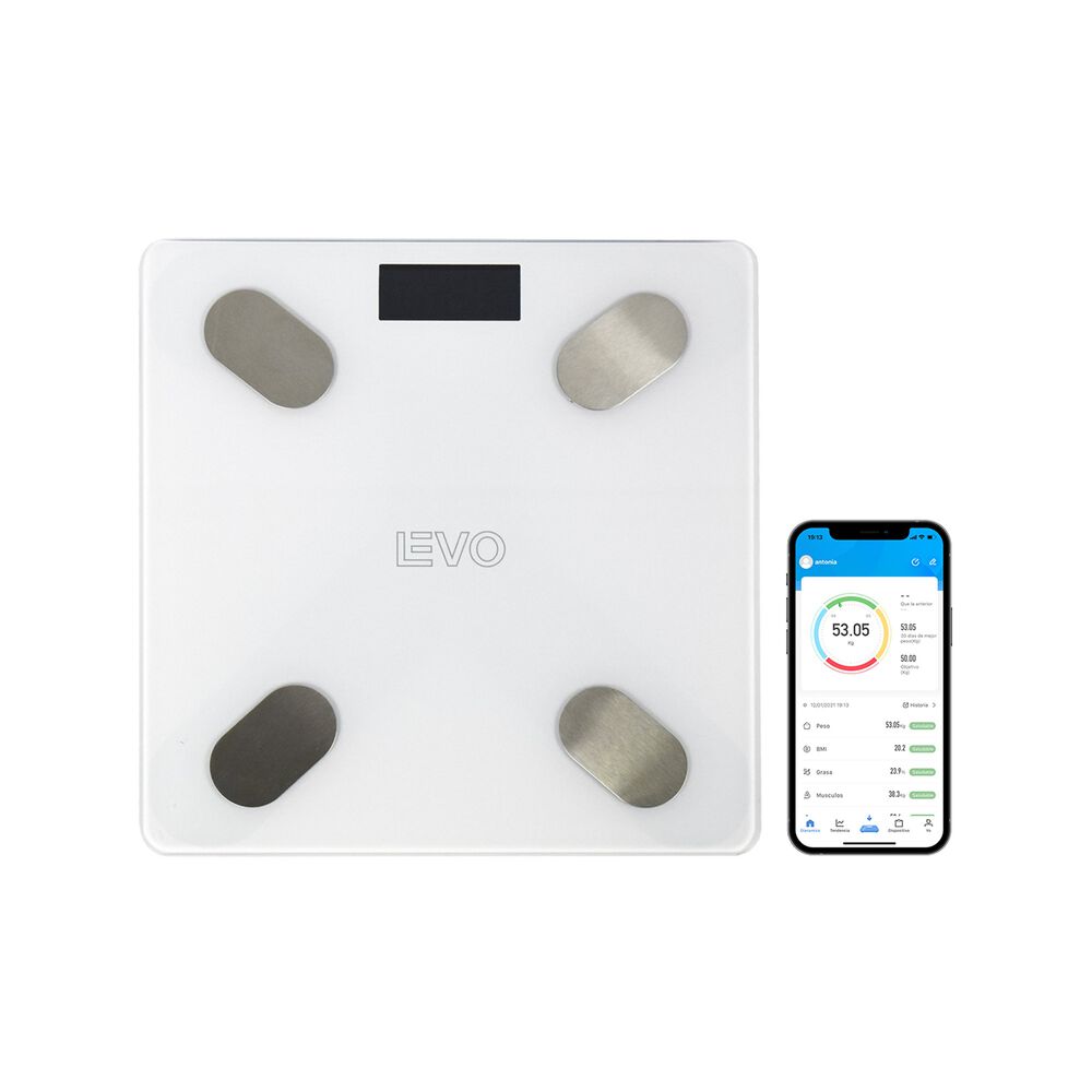 Pesa Digital Balanza Ba&ntilde;o Bluetooth Blanca Inteligente Levo image number 2.0
