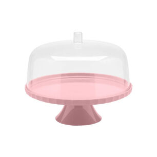Porta Torta Con Pedestal Rosado 30 Cm