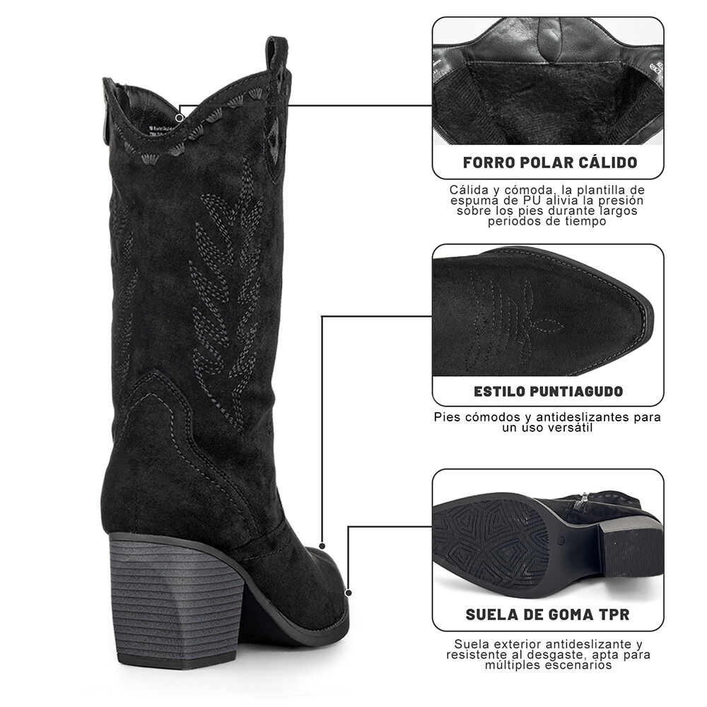 Botin Casual Mujer Vintage Moda Cowboy Bordado Weide Qbm21 image number 8.0