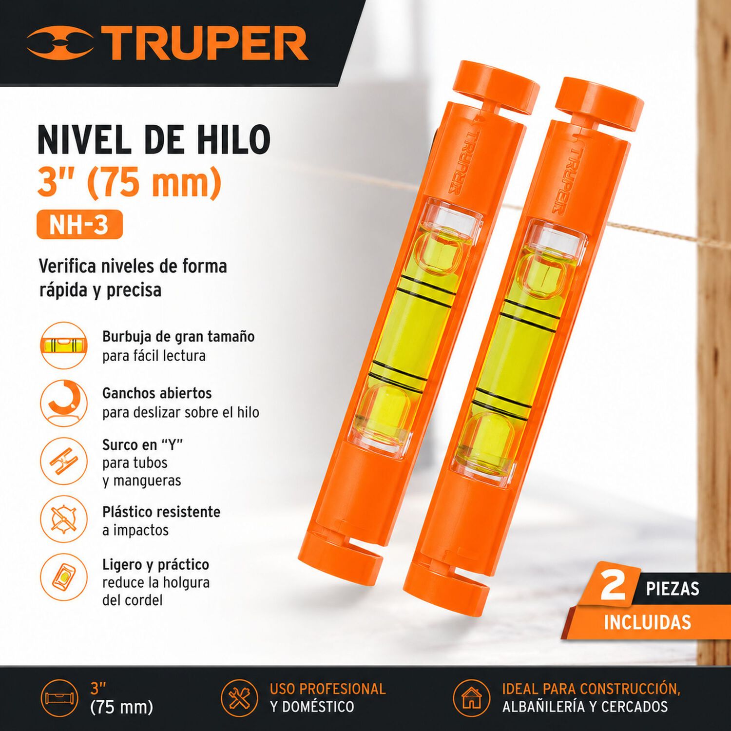 Nivel De Hilo De 3 75mm 2und Truper Nh-3 image number 3.0