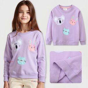 Poler&oacute;n Ni&ntilde;a Manga Larga 100% Algod&oacute;n Morado Animales