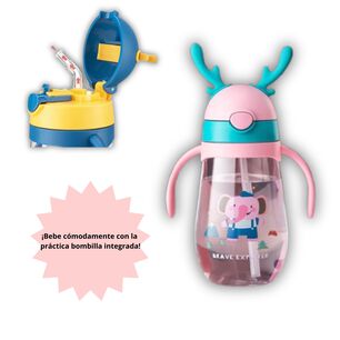 Botella Pl&aacute;stica 480 Ml Con Bombilla Y Orejitas Kawai Sin Bpa Ni&ntilde;os Elephant With Handles