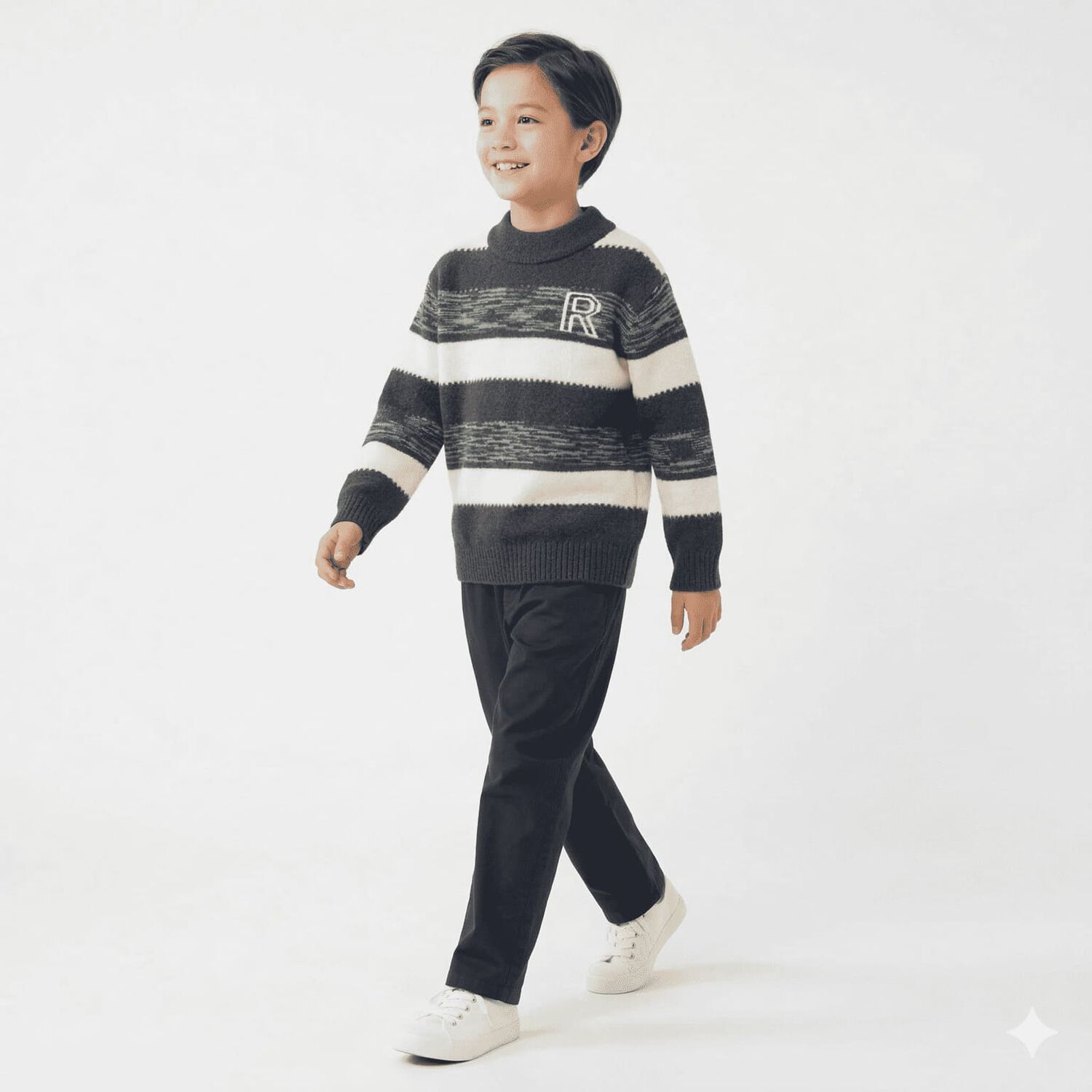 Sueter Ni&ntilde;o Invierno Tejido Rayado Cuello Alto Moda Infantil image number 4.0