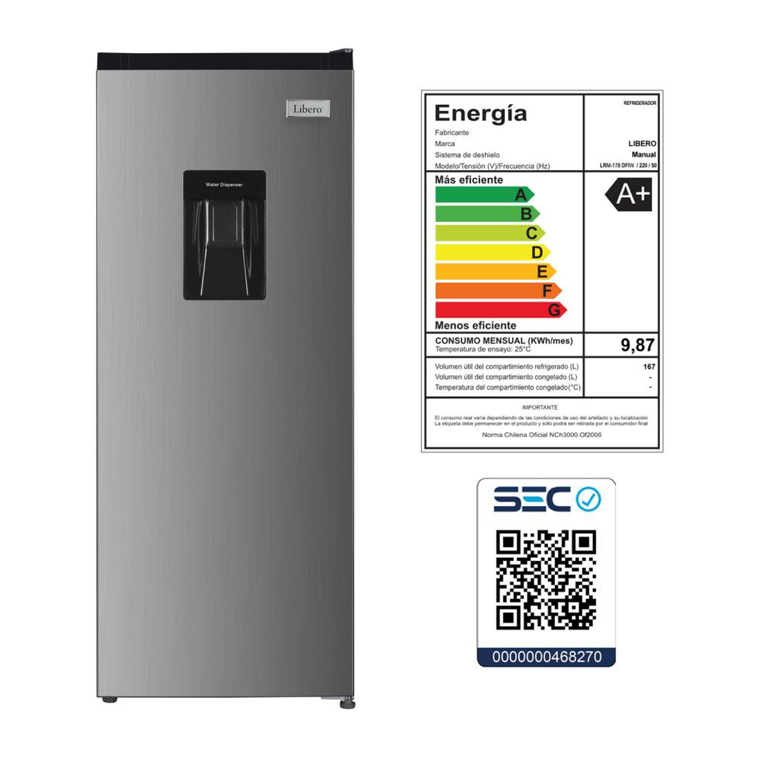 Refrigerador Monopuerta Libero LRM-178DFIW / Fr&iacute;o Directo / 168 Litros / A+ image number 7.0