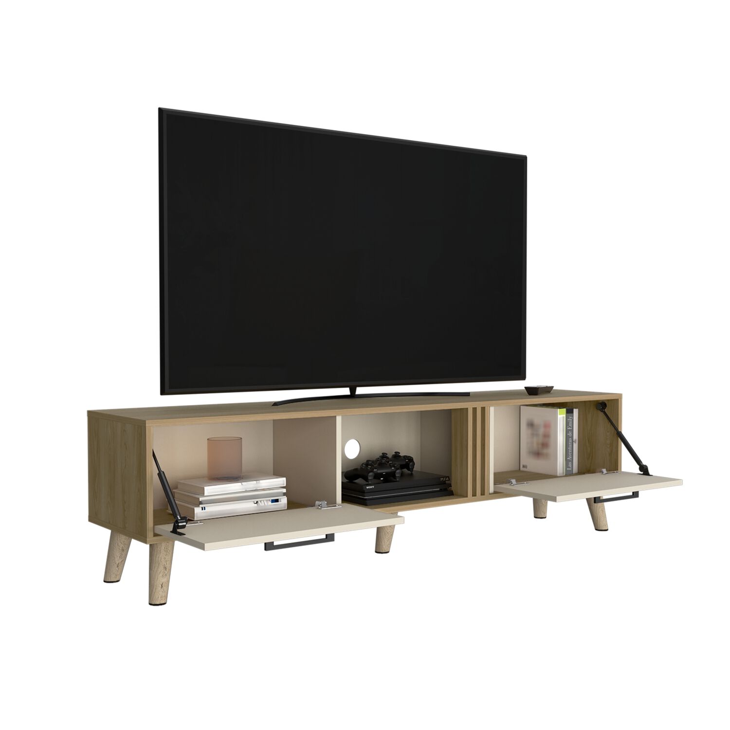 Rack Tv 65" 2 Puertas 160x43x35 Cm Cafe Claro Y Beige image number 3.0