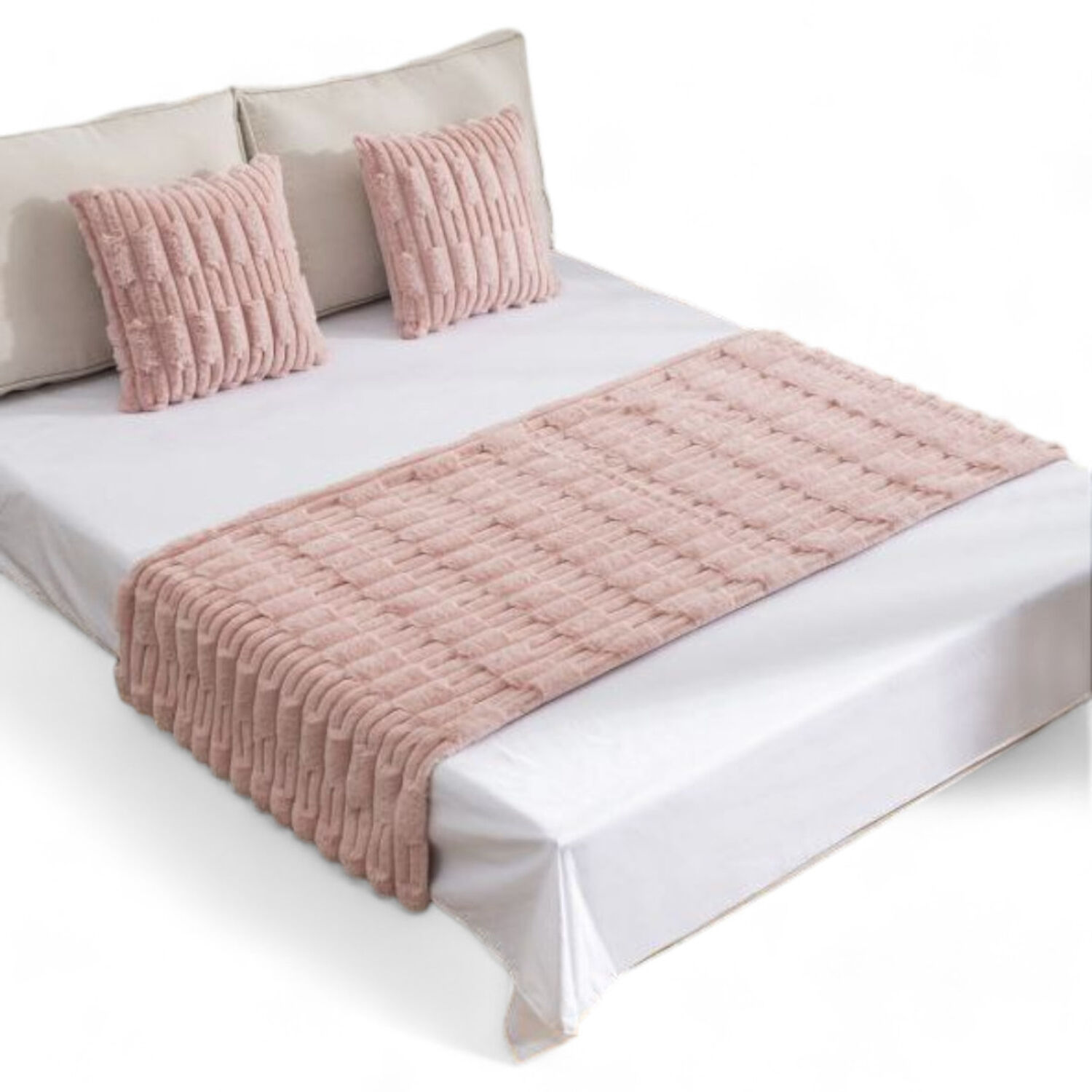 Piecera Texturizada Peludita De 2 Plazas O King Medida 70cm X 210cm Mas 2 Fundas Color Rosado image number 0.0