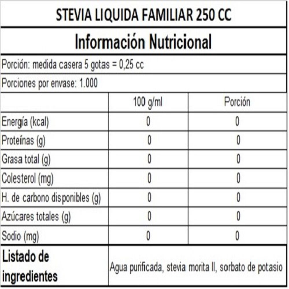Stevia Líquida Familiar Uso Diario - 250 Ml. image number 1.0