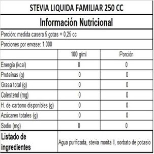 Stevia Líquida Familiar Uso Diario - 250 Ml. Stevia Líquida Familiar Uso Diario - 250 Ml.