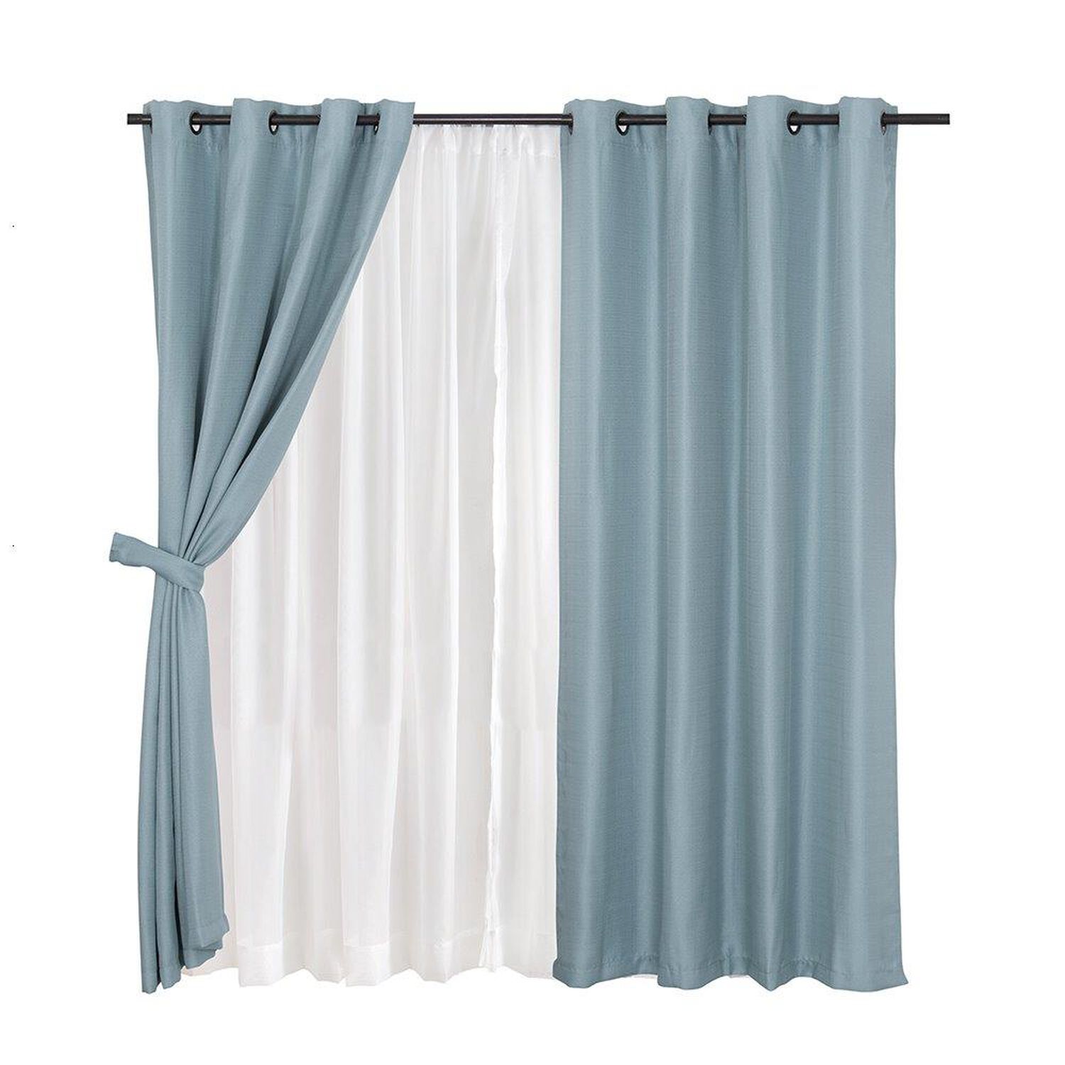 Set Cortina Jqd Rustica 8pzas Argolla 140x220 Turq image number 0.0