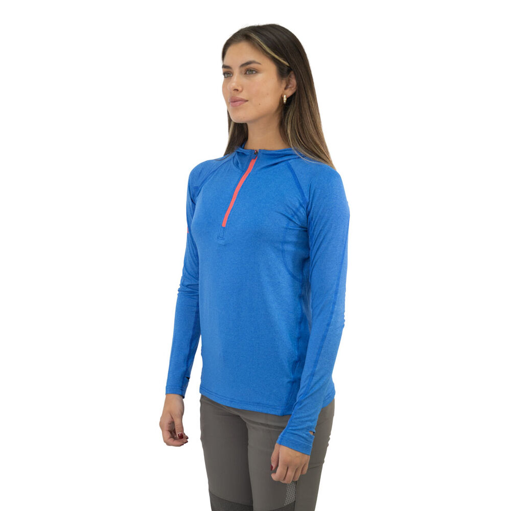Polera Dry Fit Hw Spx C/ Gorro Manga Larga Mujer Elec Blue image number 2.0