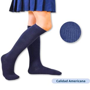 Pack 3 Calcetines Escolar Largo Algod&oacute;n Azul Unisex