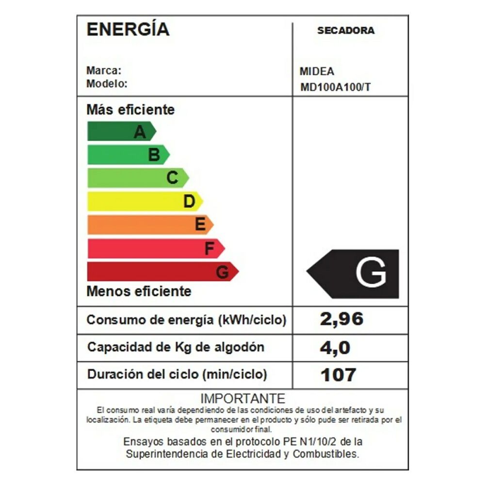 Secadora El&eacute;ctrica Midea Ventilaci&oacute;n 10 Kg Md100a100/t image number 4.0
