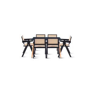 Comedor Negro 120x80cm + 6 Butacas Chandigarh Negras
