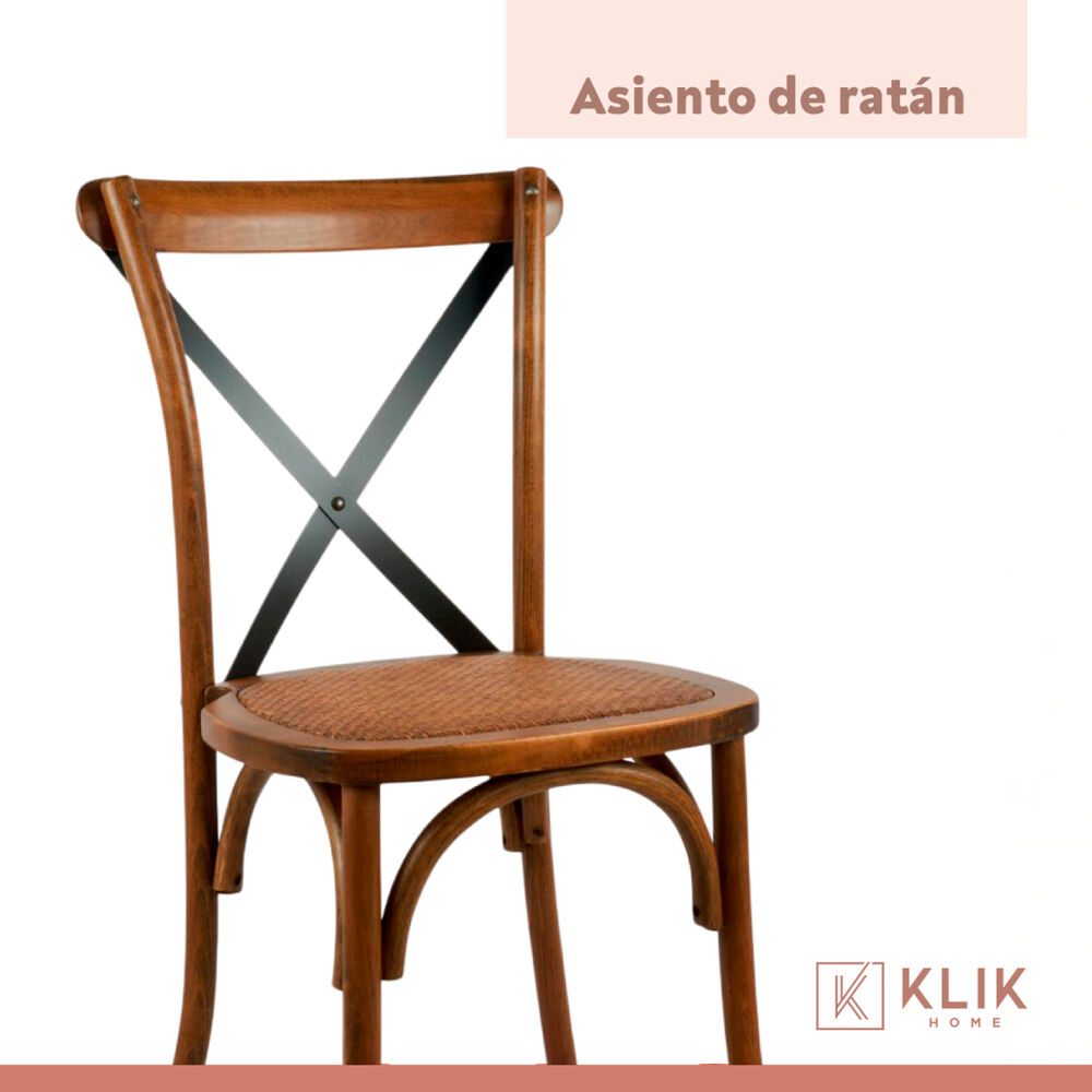 Pack De 4 Sillas Crossback Madera Rattan - Caf&eacute; Vintage image number 4.0