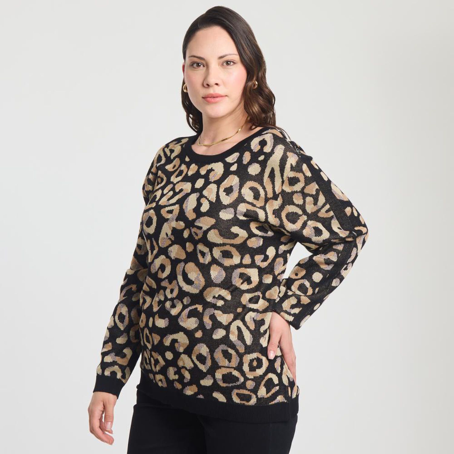 Sweater Full Print Aplicaci&oacute;n De Botones En Hombro Cuello Redondo Mujer Sexy Large image number 2.0