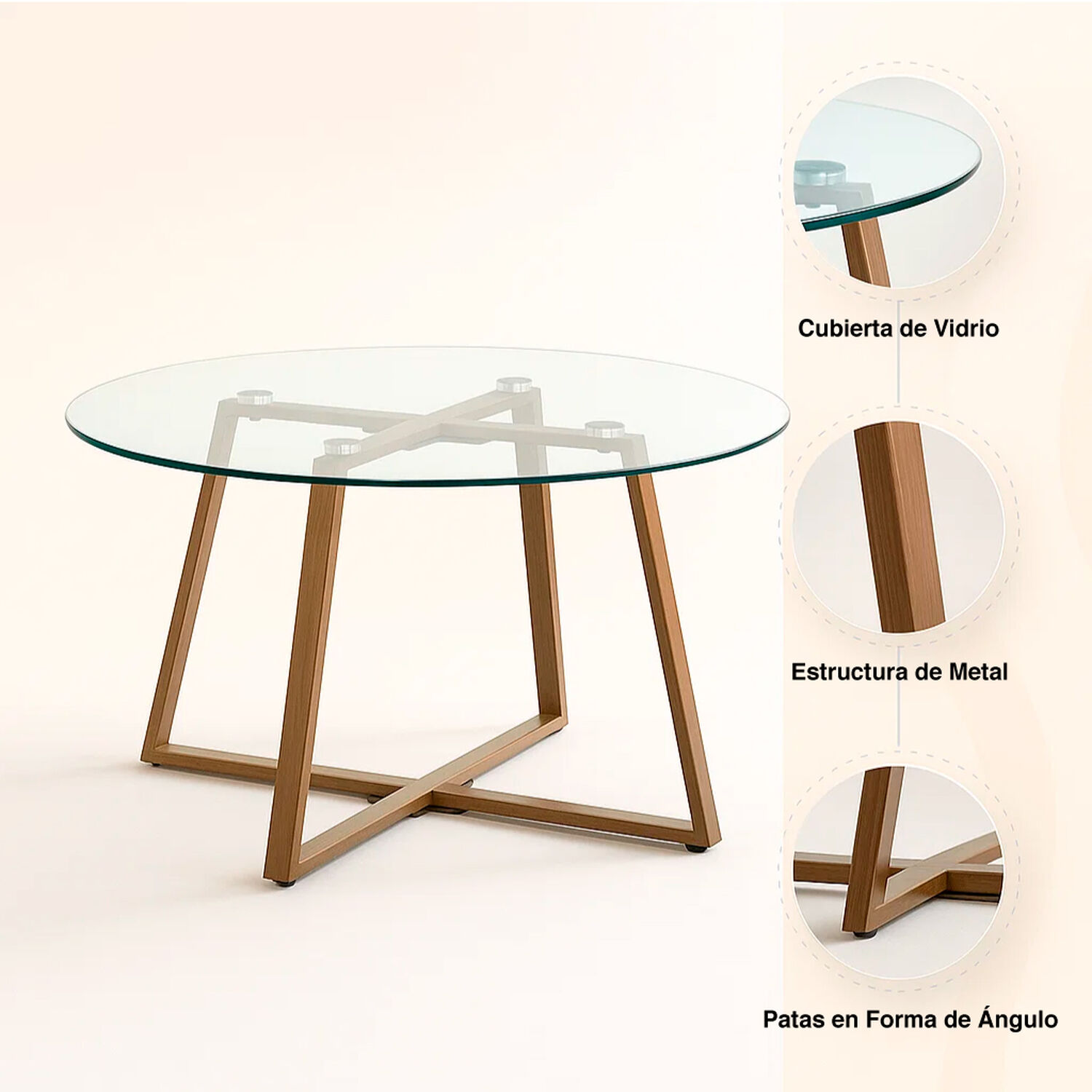 Mesa De Centro Para Living De Vidrio Y Metal 80cm image number 9.0