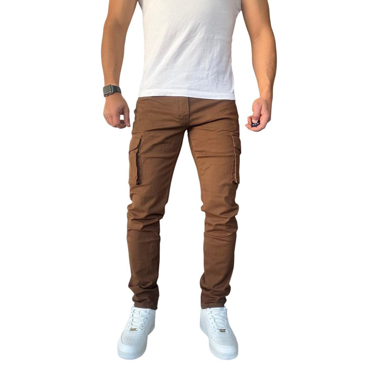 Pantal&oacute;n Elasticado Tela Cargo Slim Fit Oxido image number 3.0