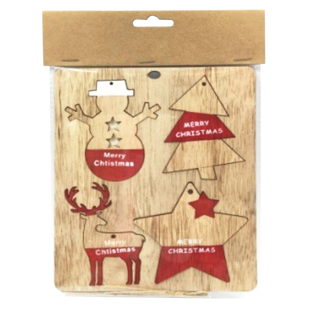 Set 4 Adorno Navidad Madera Big Party image number 0.0