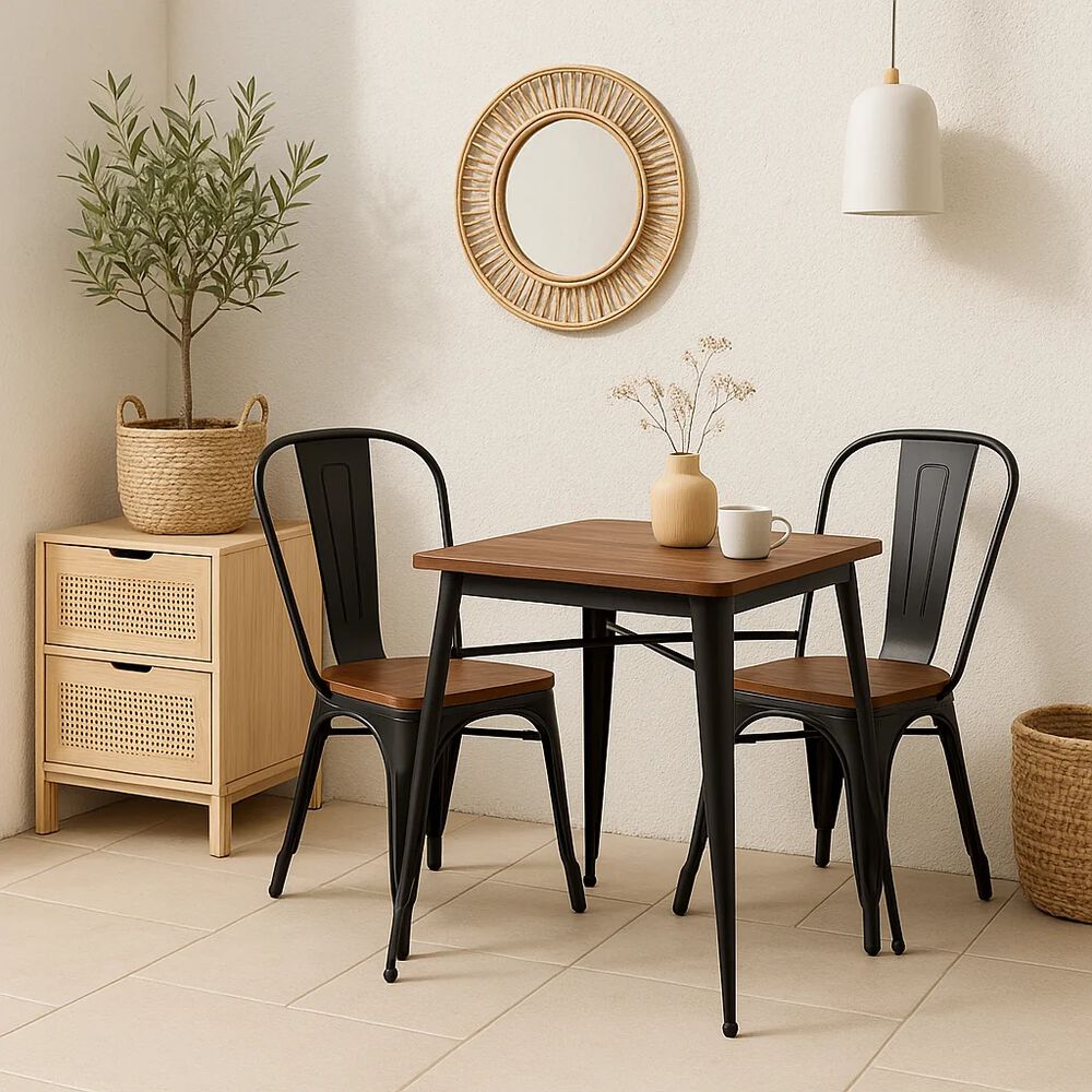 Silla Tolix De Comedor O Terraza Exterior Con Asiento De Madera Oscura Walnut - Negra image number 2.0