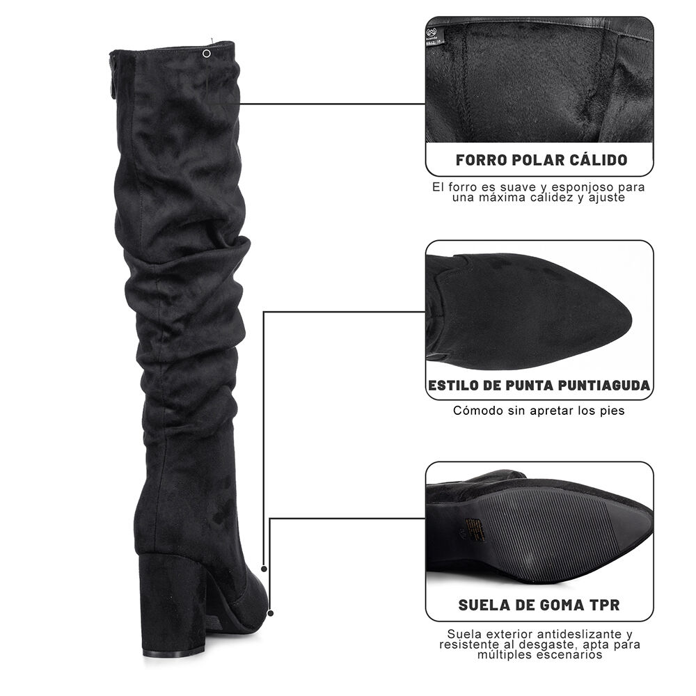 Botas Largas Mujer Casual Gamuza Tacon Grueso Weide Hx512 image number 7.0