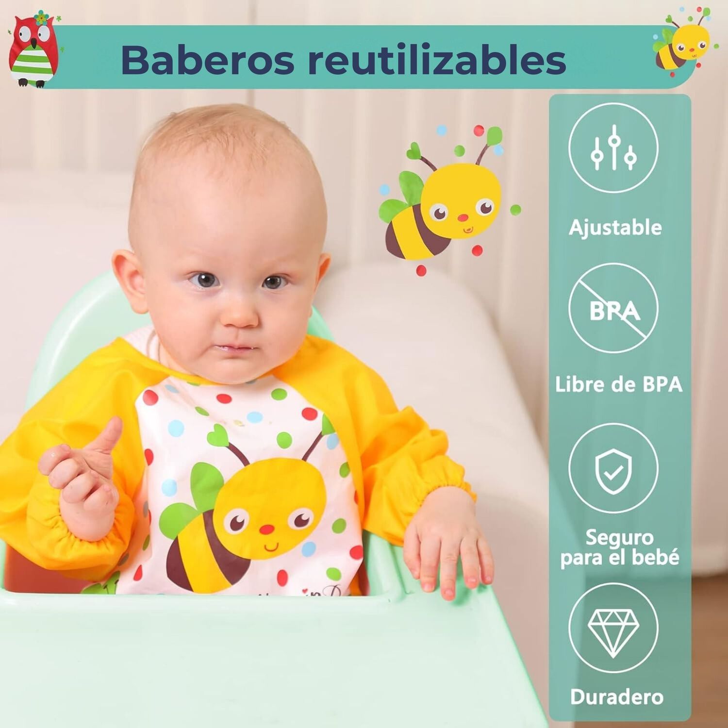 Pack 9 Baberos Pl&aacute;sticos Con Mangas Para Beb&eacute;s Jump Kids Ni&ntilde;o image number 6.0