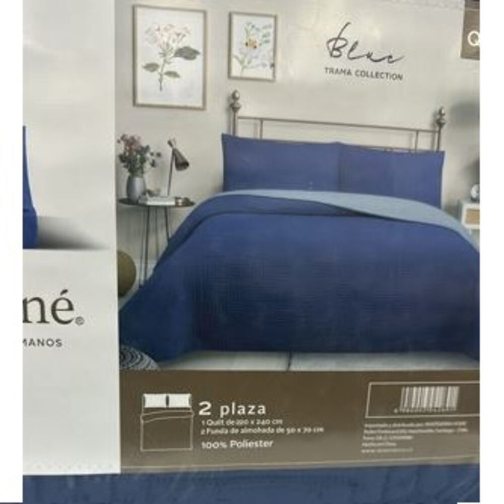 Cubrecama Quilt Reversible 2 Plaza Color Azul Trama Collection image number 0.0