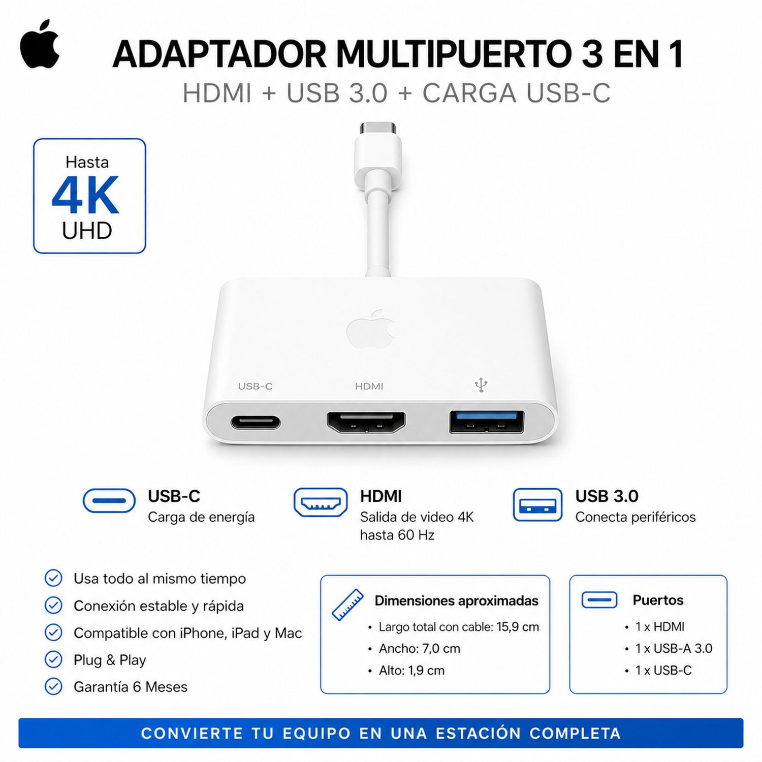 Adaptador Apple Usb-c A Hdmi 4k Multipuerto Av Digital image number 6.0