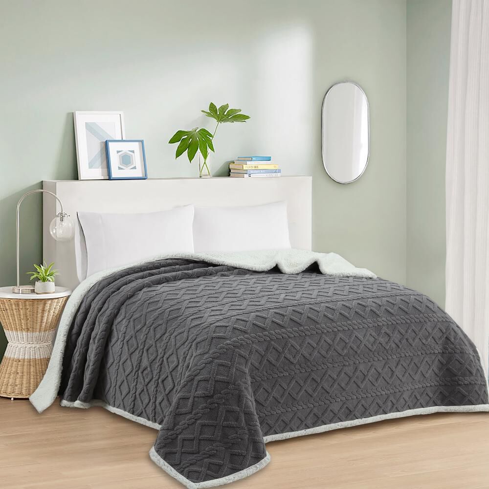 Frazada Andes Jacquard Sherpa Gris 2 Plaza image number 2.0