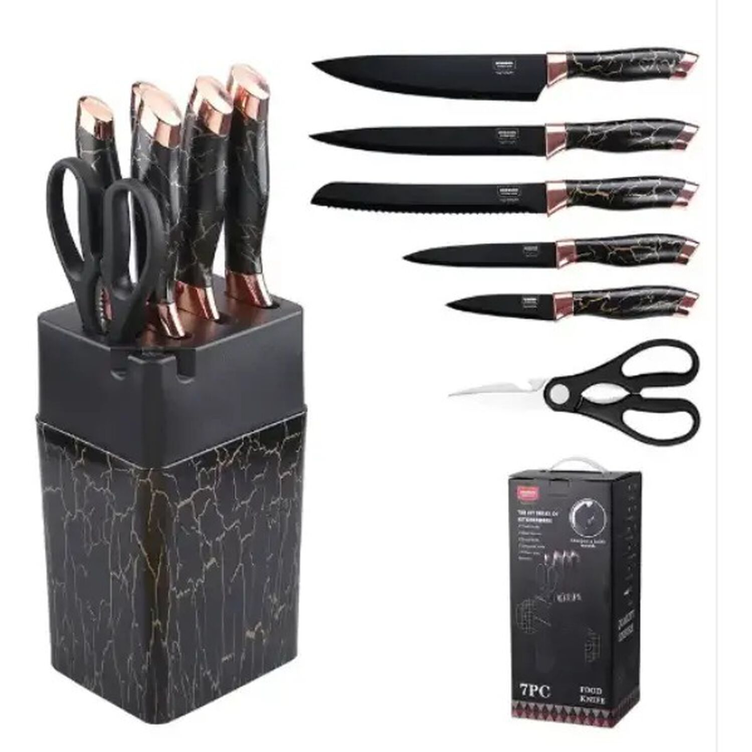 Set De Cuchillos De Cocina Marble Lux Negro Dorado image number 4.0