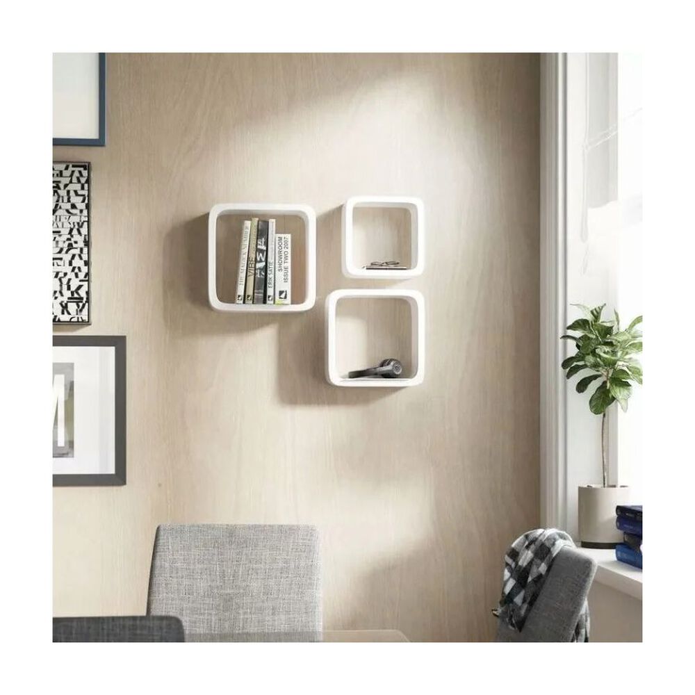 Set 3 Estantes Repisas Flotantes Cuadradas Modernas Blanco image number 2.0