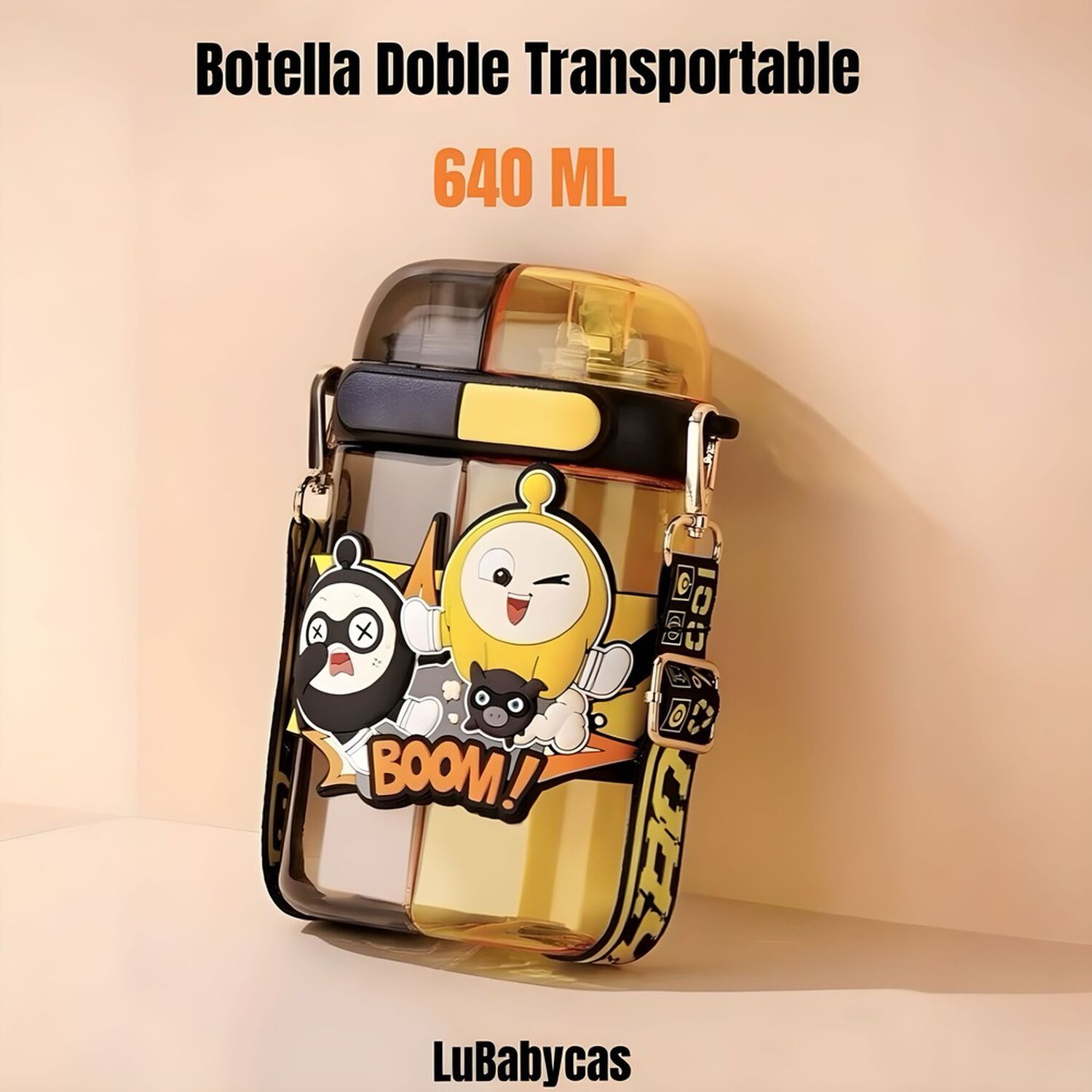 Botella De Agua Doble Ni&ntilde;os Infantil 640ml Rosada Lubabycas image number 1.0
