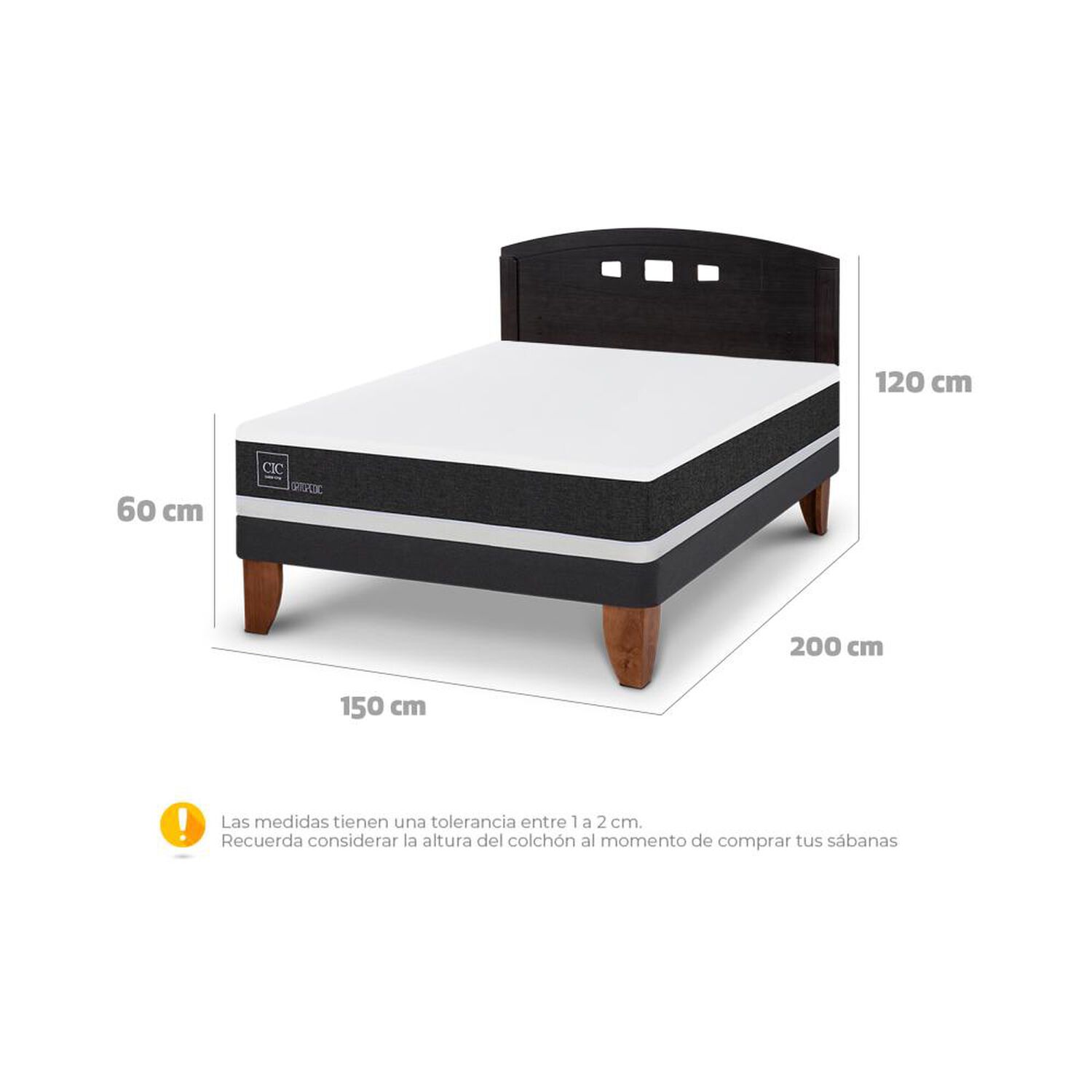 Cama Europea Cic Ortopedic / 2 Plazas / Base Normal + Respaldo image number 5.0