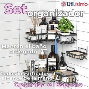 Set Organizador Esquinero Ba&ntilde;o 5 Piezas Acero Inoxidable Instalaci&oacute;n Adhesiva