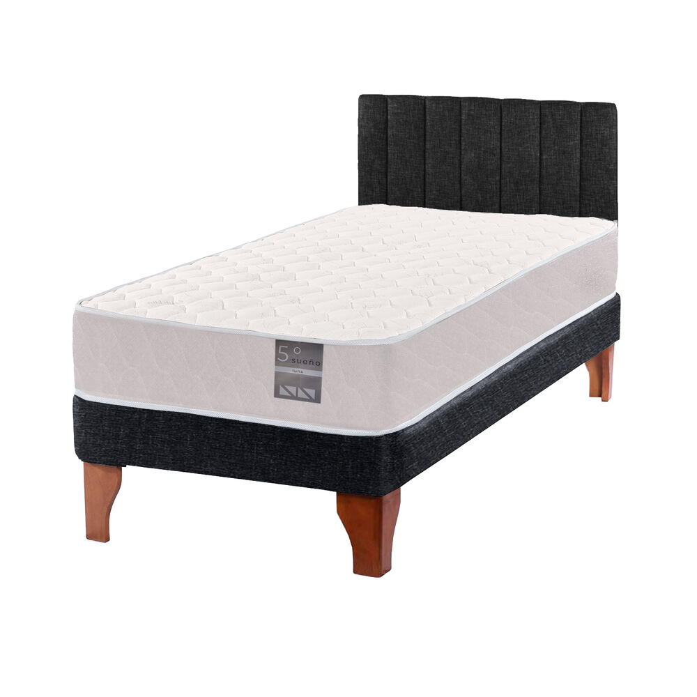 Cama Europea 1 Plaza Luna + Respaldo Tubular Madera Negro image number 1.0