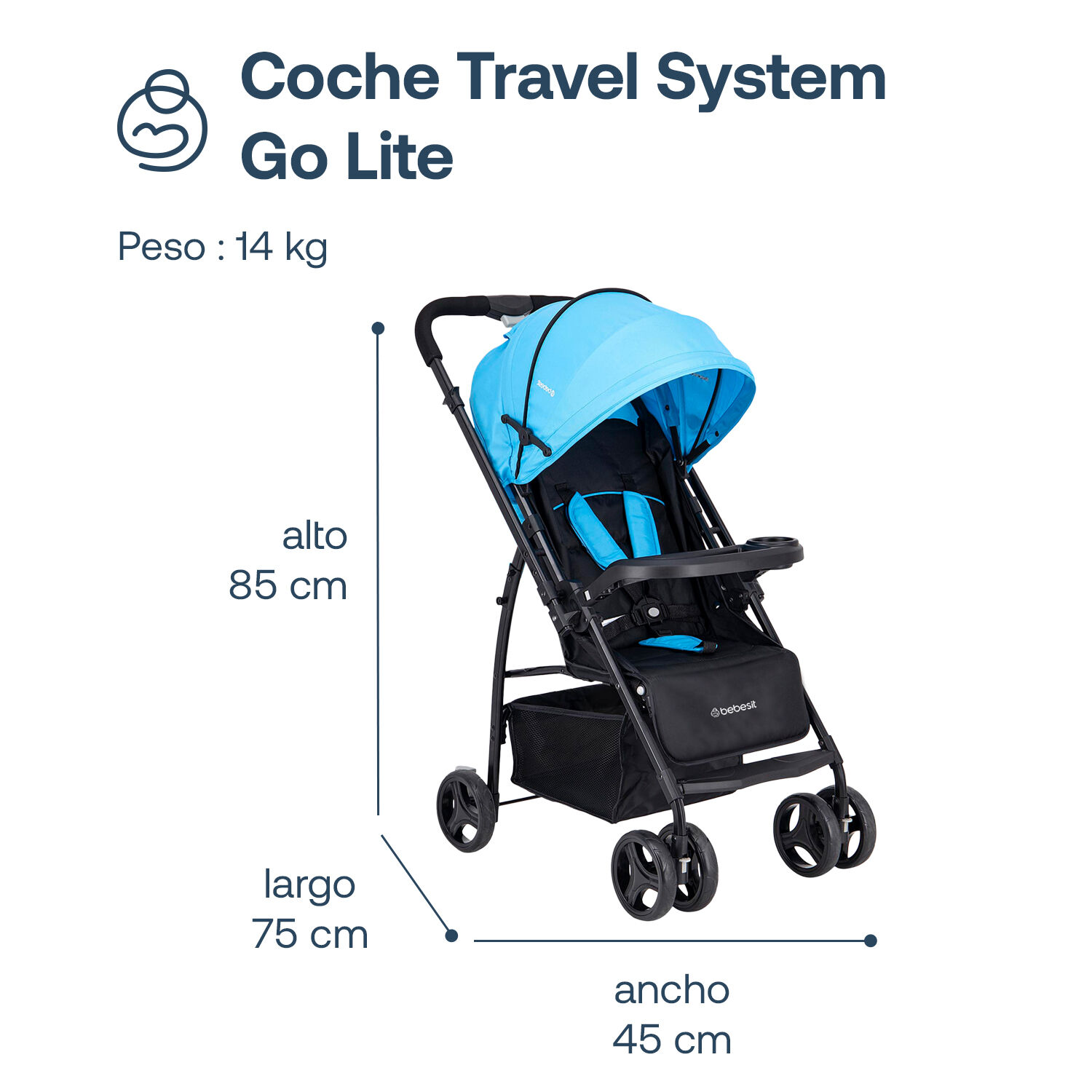 Coche Travel System Go Lite Azul image number 8.0