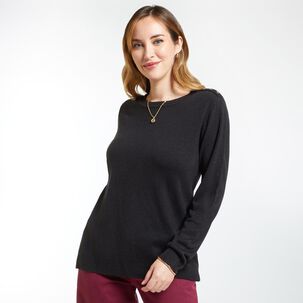 Sweater Liso Aplicación Boton Cuello Redondo Mujer Geeps