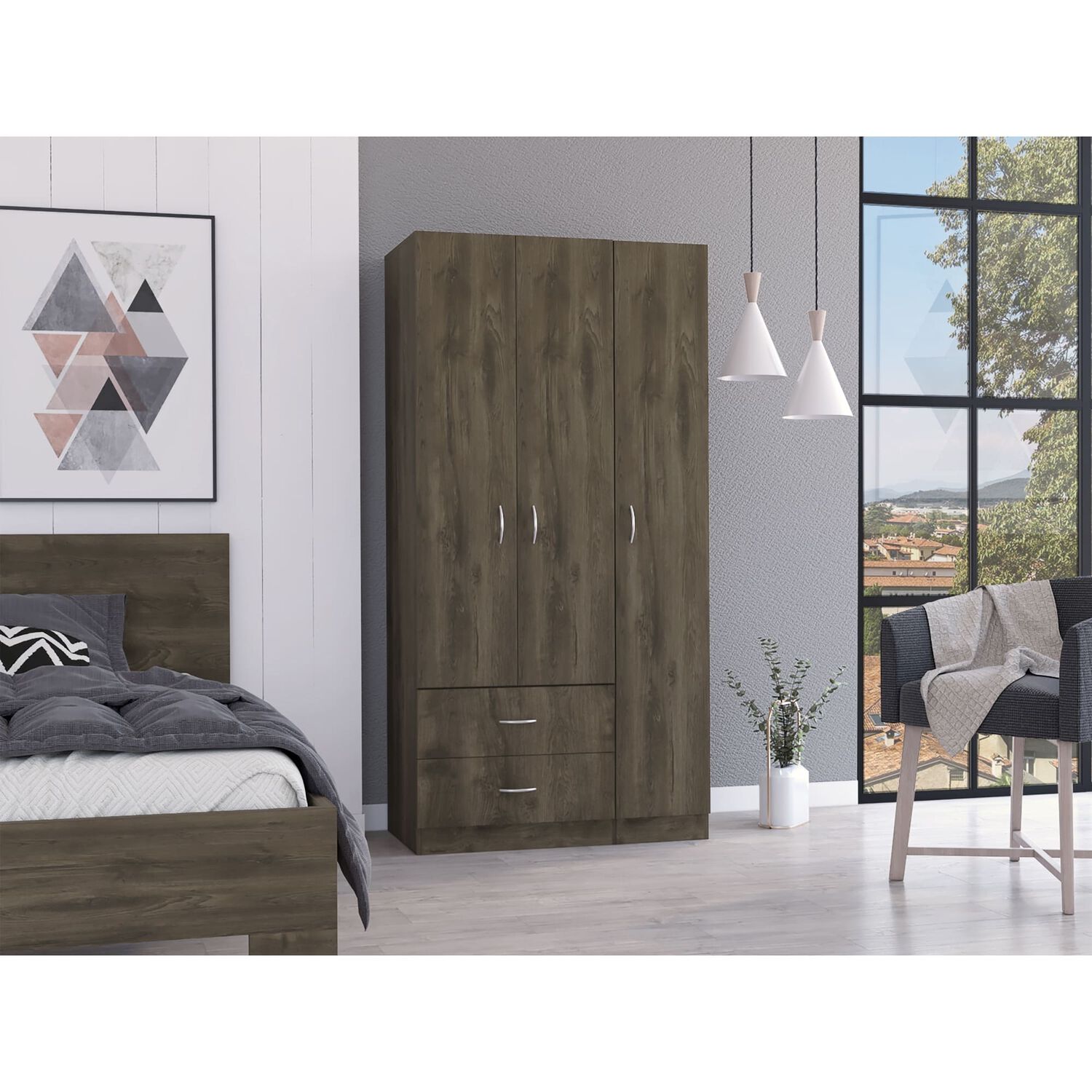 Closet 3 Puertas 2 Cajones Caf&eacute; Oscuro 180x90x47 Cm image number 4.0