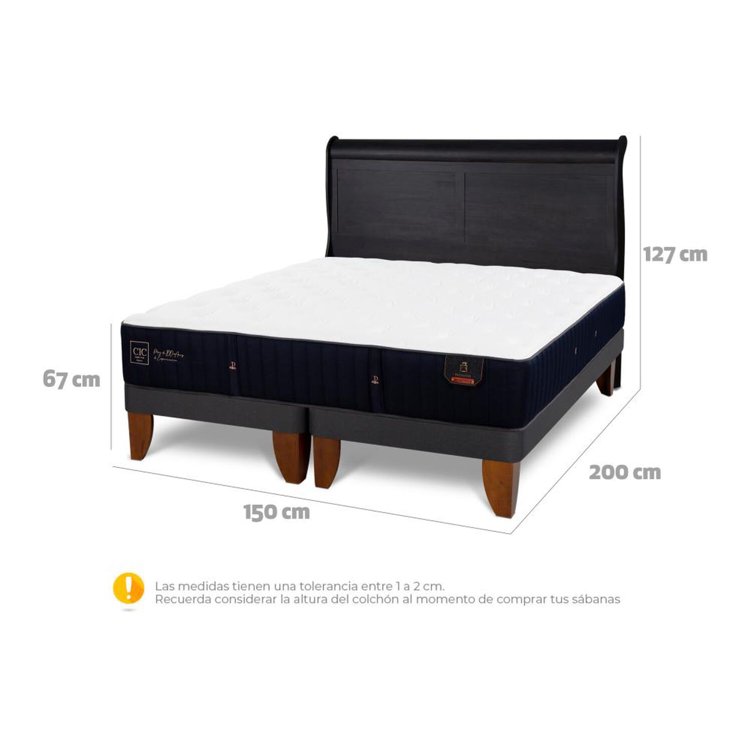 Cama Europea Cic Linea Premium / 2 Plazas / Base Dividida + Respaldo image number 5.0